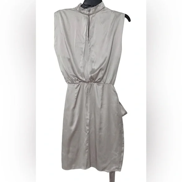 Amanda Uprichard NWT Ceramic Silver Fabiola Silk High Cowl Neck Mini Dresss